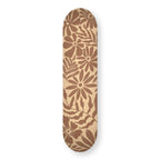 Flower Field engraved skateboard deck in natural wood