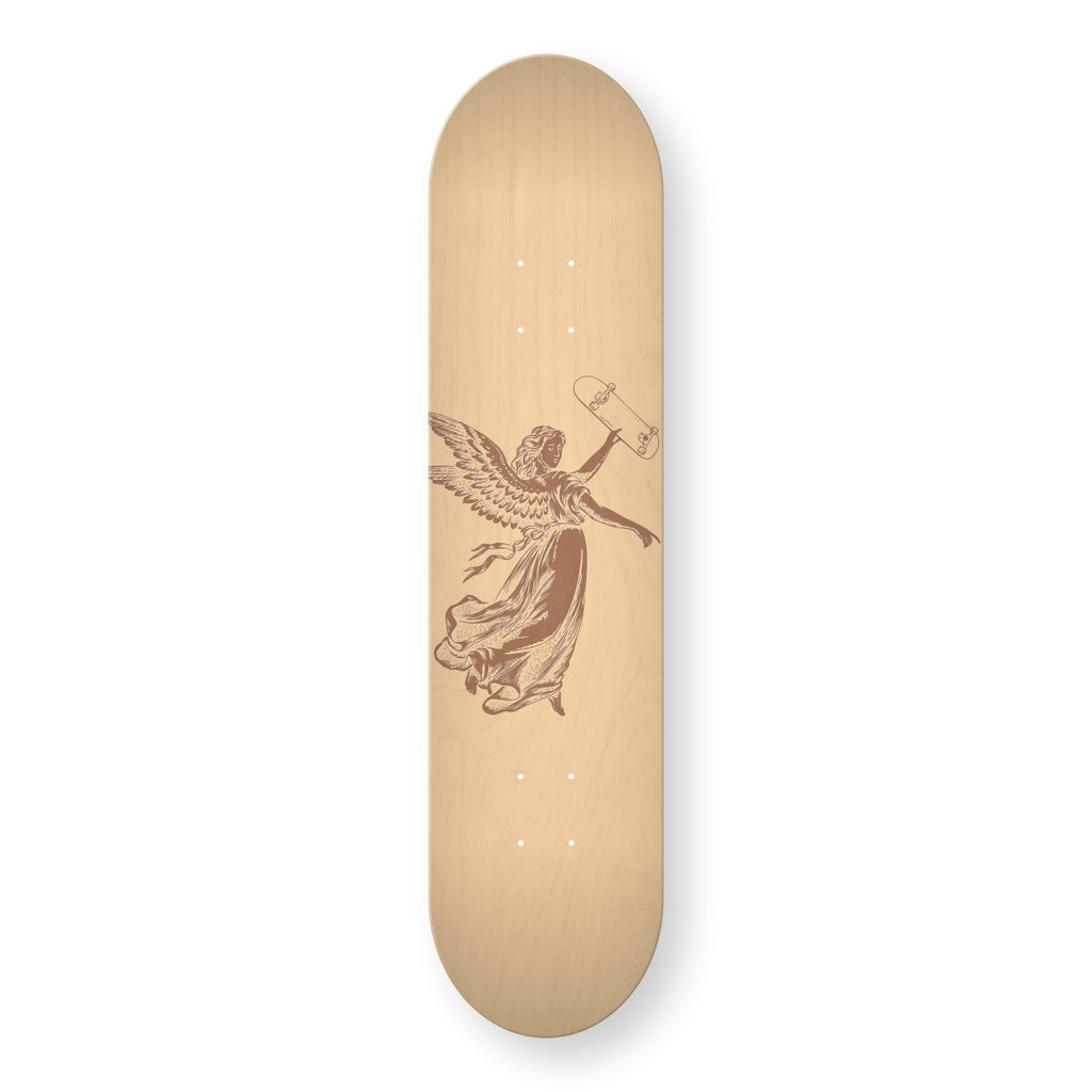 Lady of the Boards engraved skateboard deck in natural wood