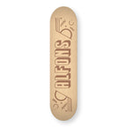 Memphis Balance engraved skateboard deck in natural wood