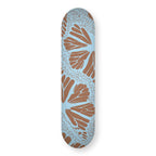 Monarch Butterfly engraved skateboard deck in natural wood