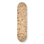 Crowded Monsters engraved skateboard deck in natural wood